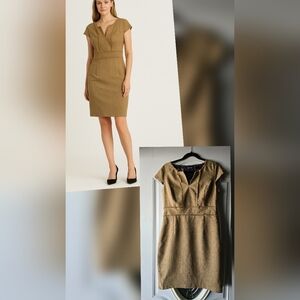 Ellen Tracy Tan Sheath Dress with Frayed Trim – Size 10